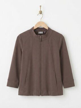 Amelline Zip Front Jacket M Structured Blazer Chocolate Brown Minimalist Chic